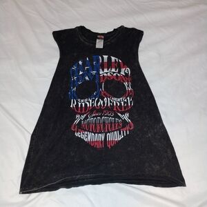 Harley-Davidson Black Tank with Red, White & Blue Skull Graphic